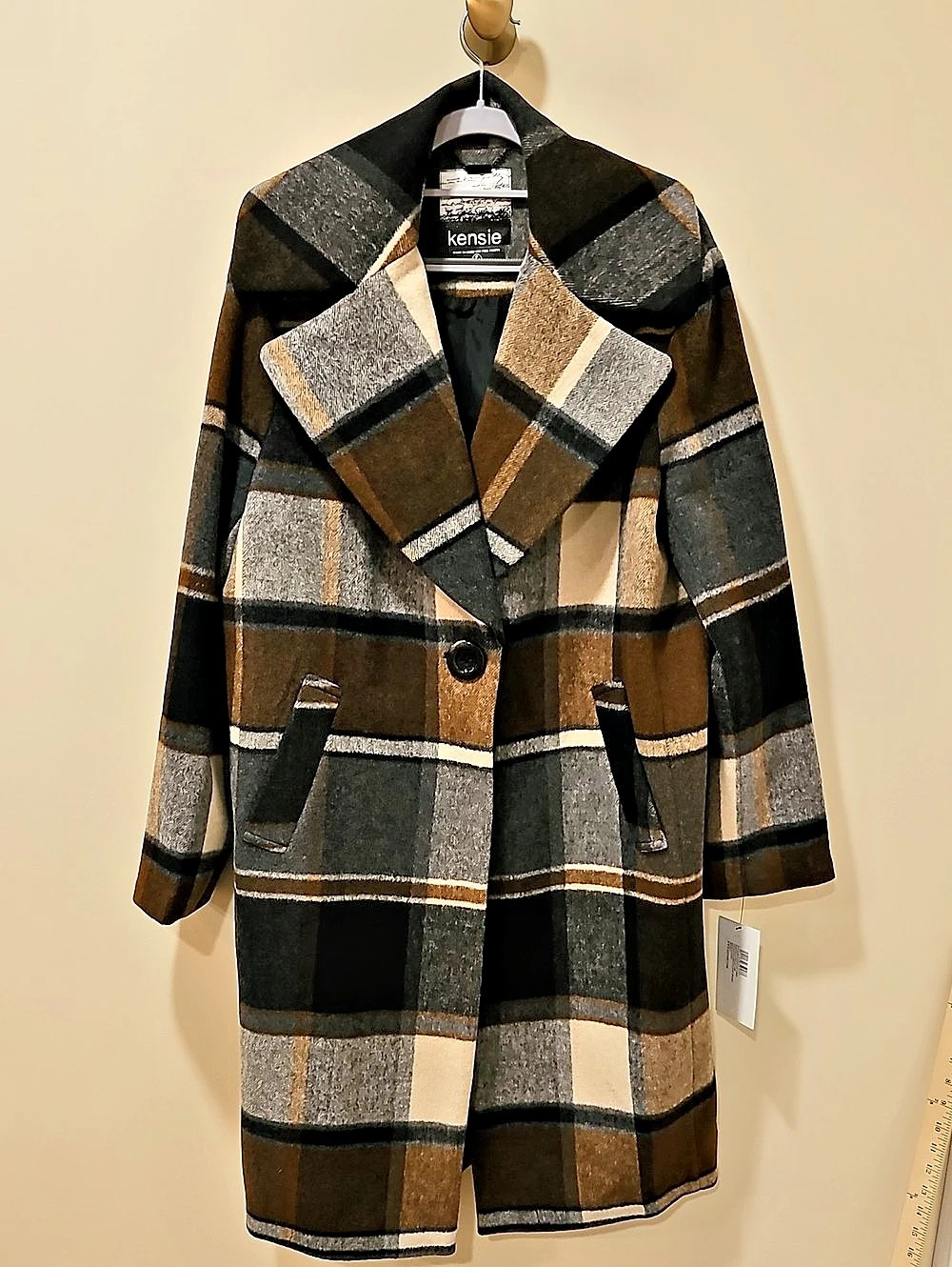 Kensie Plaid Coat in Brown & Gray Size Large NWT